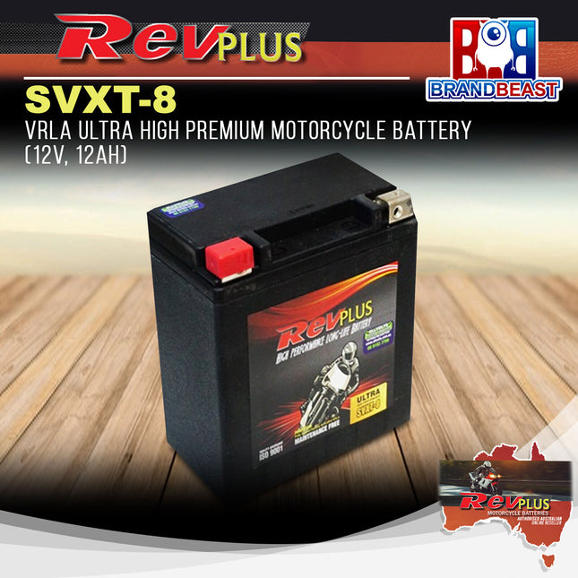 RevPLUS SVXT-8 VRLA Ultra High Premium Motorcycle Battery (12V, 12Ah)