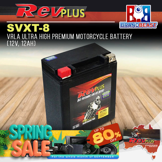 RevPLUS SVXT-8 VRLA Ultra High Premium Motorcycle Battery (12V, 12Ah)