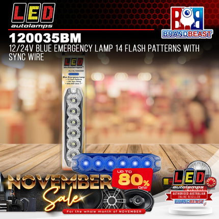 LED Autolamps 120035BM 12/24V Blue Emergency Lamp 14 Flash Patterns Sync Wire