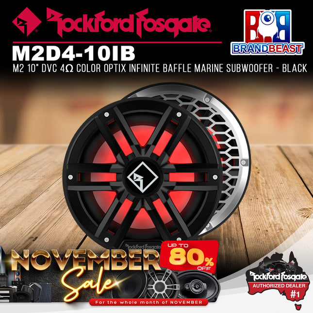 Rockford Fosgate M2D4-10IB M2 10" DVC 4Œ© Color Optix Infinite Baffle Marine Subwoofer - Black