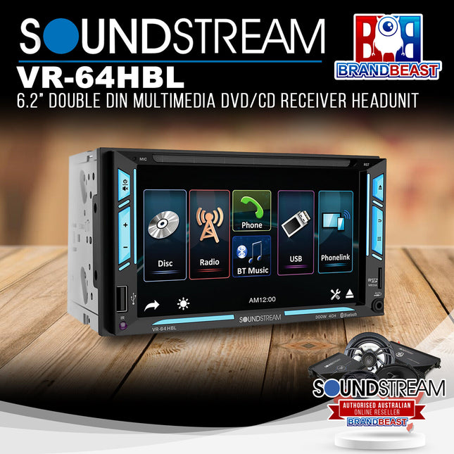 Soundstream VR-64HBL 6.2‚Äù Double DIN Multimedia DVD/CD Receiver Headunit