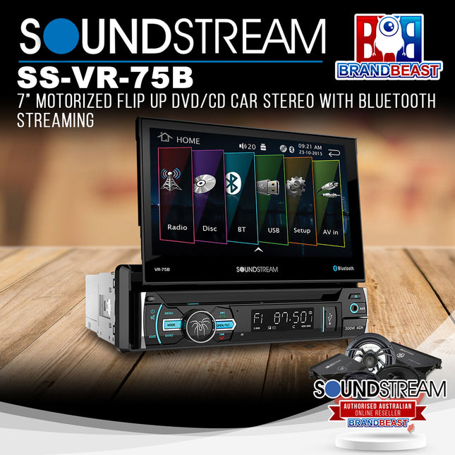 Soundstream VR-75B 7‚Äù Motorized Flip Up DVD/CD Car Stereo With Bluetooth