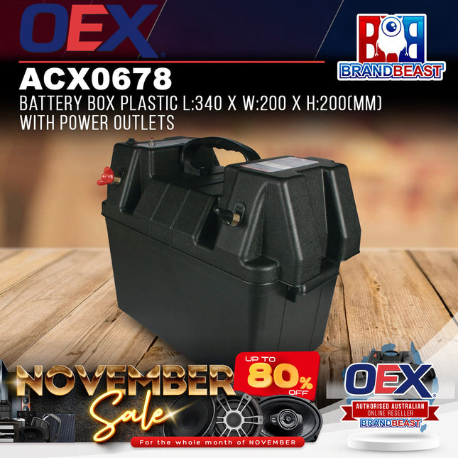 OEX ACX0678 Plastic Battery Box With Power Outlets (340 x 200 x 200mm)