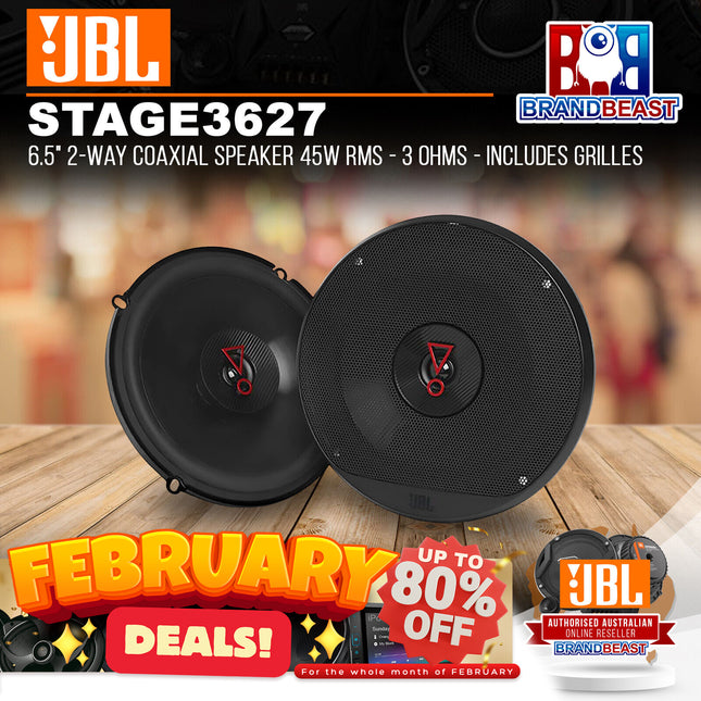 JBL STAGE3 627 6.5" 2-Way Coaxial Speaker 45W RMS - 3 Ohms - Includes Grilles