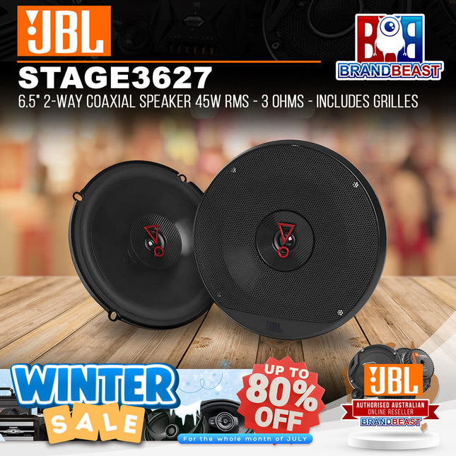 JBL STAGE3 627 6.5" 2-Way Coaxial Speaker 45W RMS - 3 Ohms - Includes Grilles