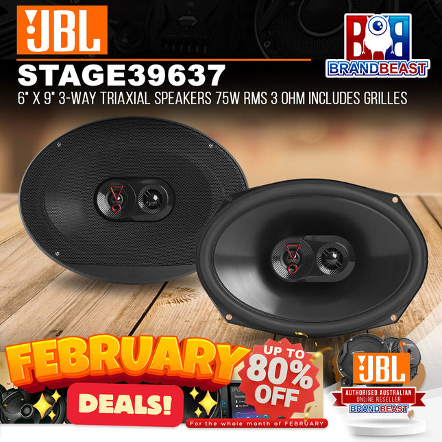 JBL STAGE3 9637 6" x 9" 3-Way Triaxial Speakers 75W RMS 3 Ohm Includes Grilles