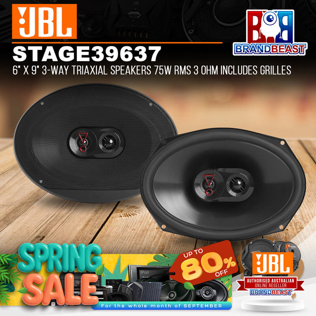 JBL STAGE3 9637 6" x 9" 3-Way Triaxial Speakers 75W RMS 3 Ohm Includes Grilles