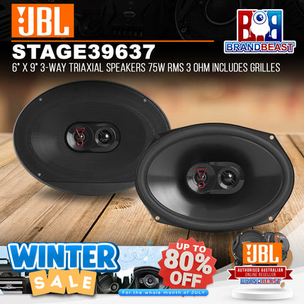 JBL STAGE3 9637 6" x 9" 3-Way Triaxial Speakers 75W RMS 3 Ohm Includes Grilles