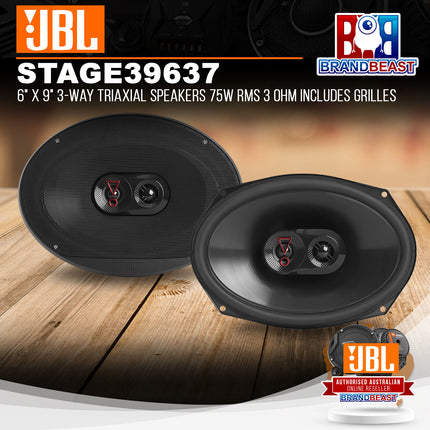 JBL STAGE3 9637 6" x 9" 3-Way Triaxial Speakers 75W RMS 3 Ohm Includes Grilles