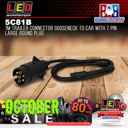 LED Autolamps 5C81B 1m Trailer Connector Gooseneck w/ 7Pin Large Round Plug