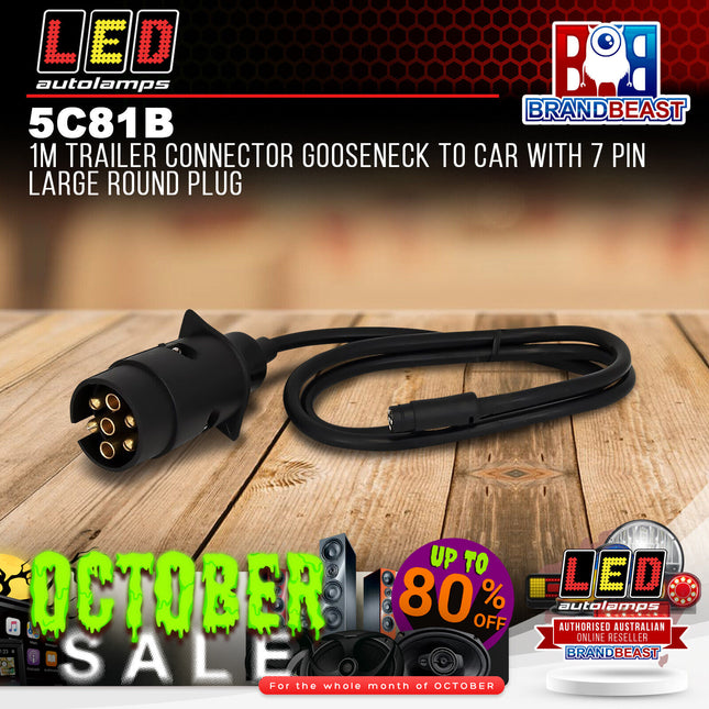 LED Autolamps 5C81B 1m Trailer Connector Gooseneck w/ 7Pin Large Round Plug