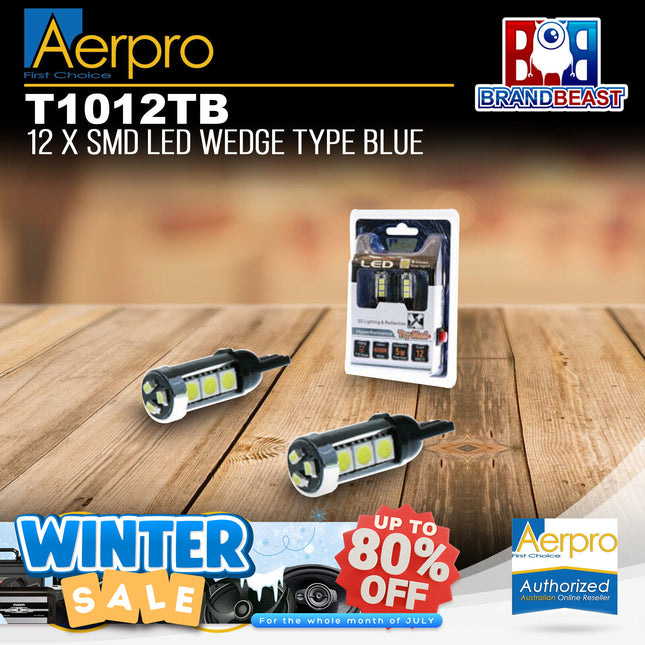 Aerpro T1012TB 12X Super SMD LED T10 Wedge Type Globe Blue