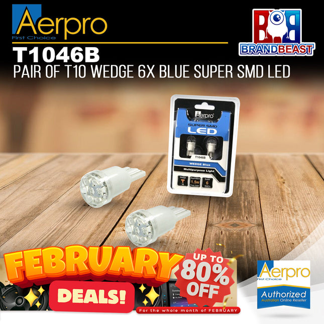 Aerpro T1046B Aerpro √Ç‚Ç¨‚Äú Pair Of T10 Wedge 6X Blue Super Smd Led √Ç‚Ç¨‚Äú T1046B