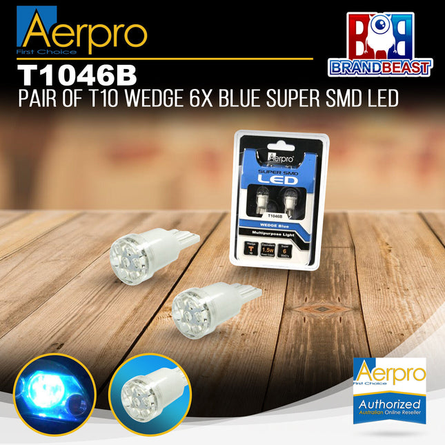 Aerpro T1046B Aerpro √Ç‚Ç¨" Pair Of T10 Wedge 6X Blue Super Smd Led √Ç‚Ç¨" T1046B