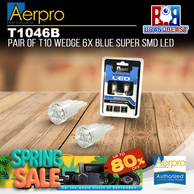 Aerpro T1046B Aerpro √Ç‚Ç¨" Pair Of T10 Wedge 6X Blue Super Smd Led √Ç‚Ç¨" T1046B