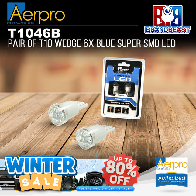 Aerpro T1046B Aerpro √Ç‚Ç¨" Pair Of T10 Wedge 6X Blue Super Smd Led √Ç‚Ç¨" T1046B