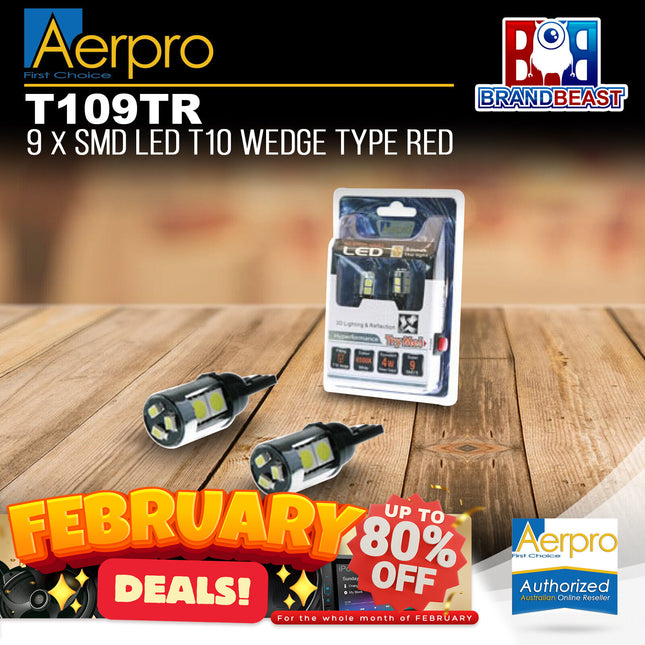 Aerpro T109TR 9X Super SMD LED T10 Wedge Type Globe Red