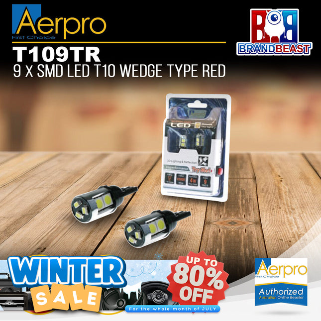 Aerpro T109TR 9X Super SMD LED T10 Wedge Type Globe Red