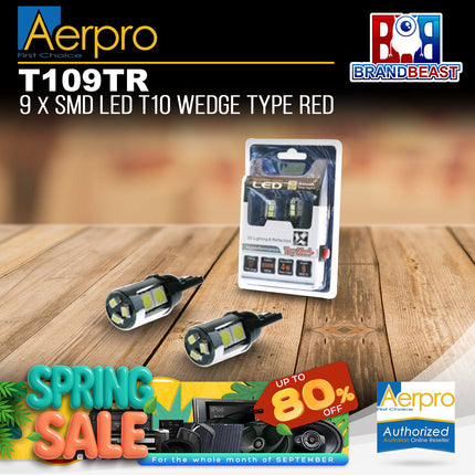Aerpro T109TR 9X Super SMD LED T10 Wedge Type Globe Red