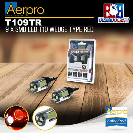 Aerpro T109TR 9X Super SMD LED T10 Wedge Type Globe Red