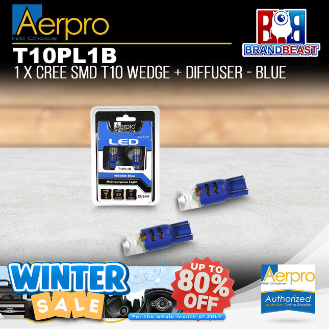 Aerpro T10PL1B 1x Cree SMD T10 Wedge + Diffuser - Blue