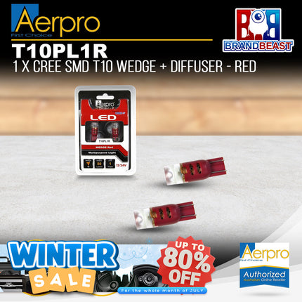 Aerpro T10PL1R 1x CREE SMD T10 Wedge + Diffuser - Red
