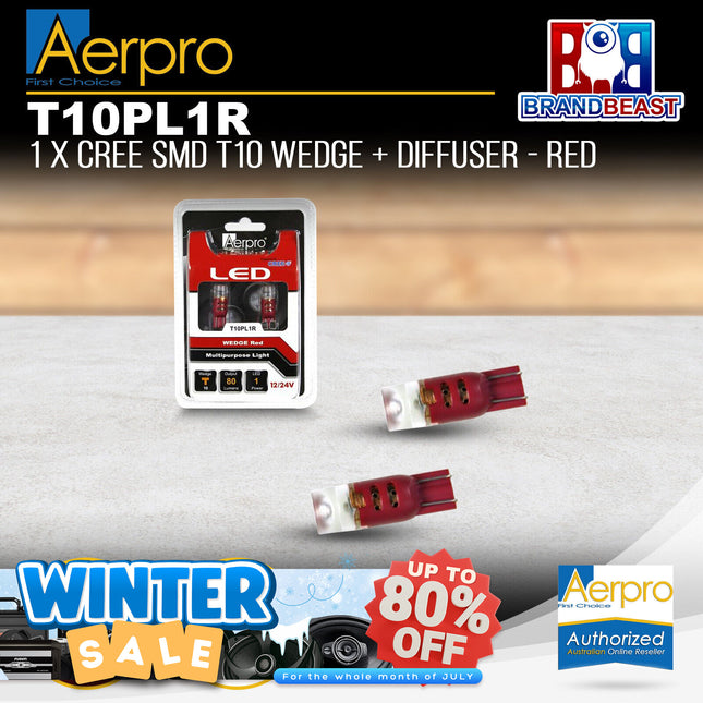Aerpro T10PL1R 1x CREE SMD T10 Wedge + Diffuser - Red