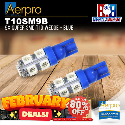 Aerpro T10SM9B 9x Super SMD T10 Wedge - Blue