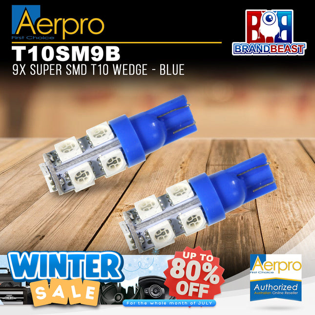 Aerpro T10SM9B 9x Super SMD T10 Wedge - Blue