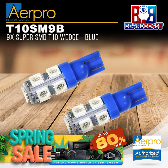 Aerpro T10SM9B 9x Super SMD T10 Wedge - Blue