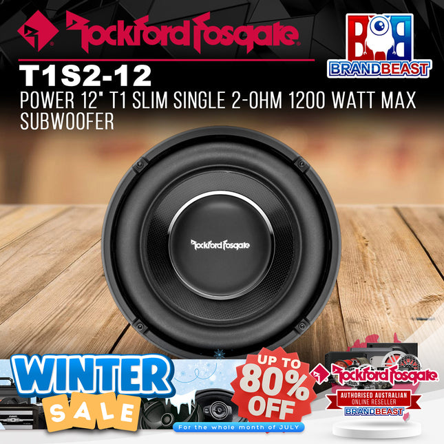 Rockford Fosgate T1S2-12 Power 12" T1 Slim Single 2-Ohm 1200 Watt Max Subwoofer