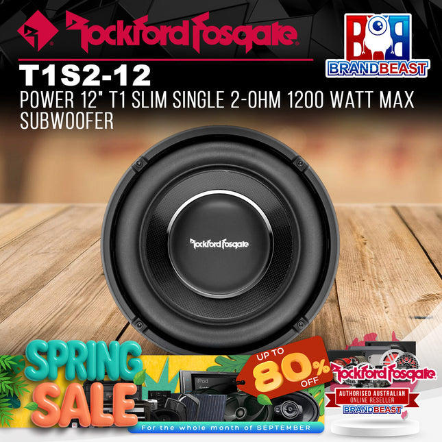 Rockford Fosgate T1S2-12 Power 12" T1 Slim Single 2-Ohm 1200 Watt Max Subwoofer