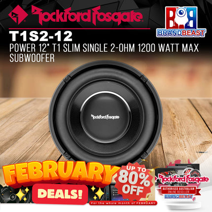 Rockford Fosgate T1S2-12 Power 12" T1 Slim Single 2-Ohm 1200 Watt Max Subwoofer