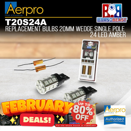 Aerpro T20S24A Replacement Bulb 20mm Wedge Single Pole 24 LED Amber