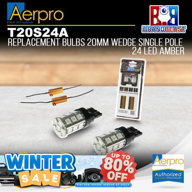 Aerpro T20S24A Replacement Bulb 20mm Wedge Single Pole 24 LED Amber