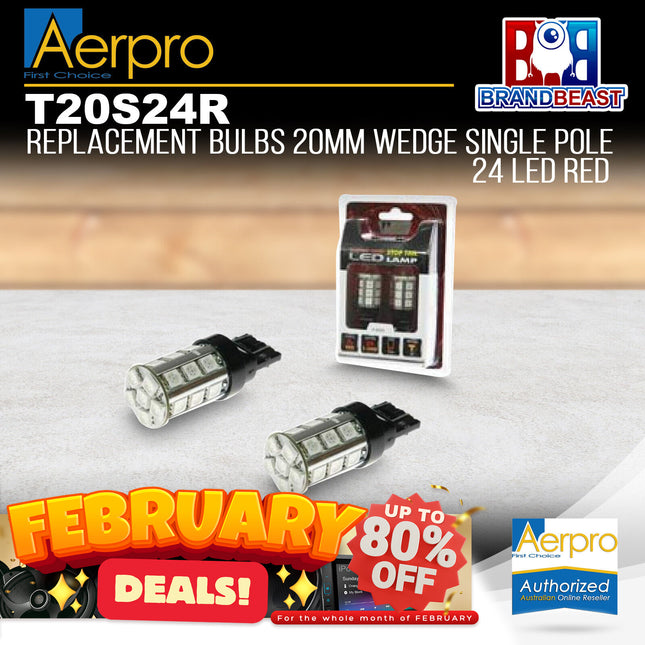 Aerpro T20S24R Replacement Bulb 20mm Wedge Single Pole 24 LED Red