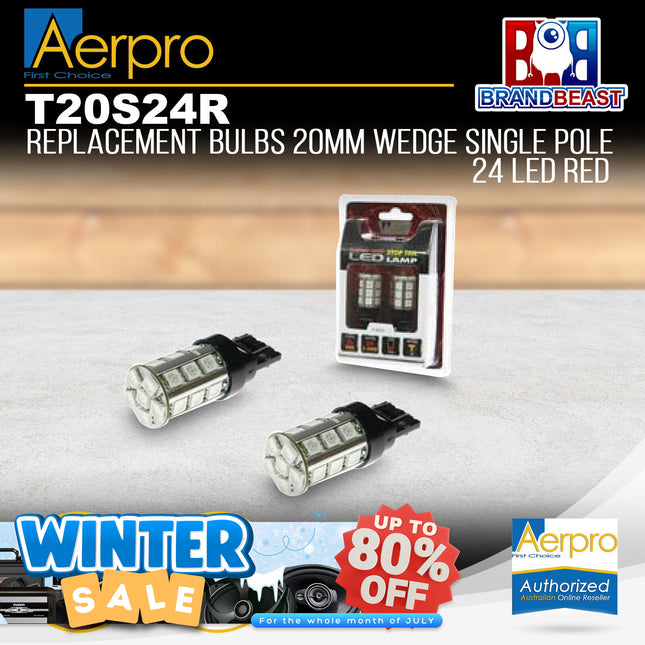 Aerpro T20S24R Replacement Bulb 20mm Wedge Single Pole 24 LED Red