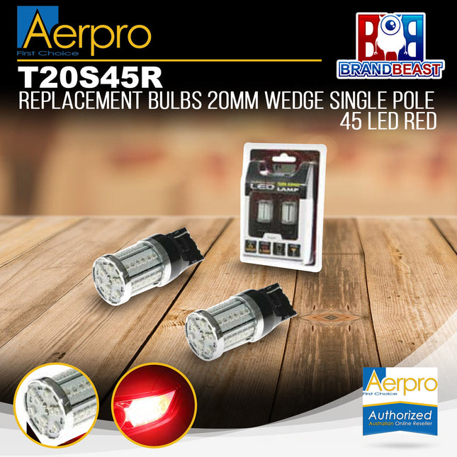 Aerpro T20S45R Replacement Bulb 20mm Wedge Single Pole 45 LED Red