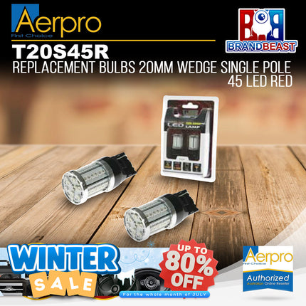 Aerpro T20S45R Replacement Bulb 20mm Wedge Single Pole 45 LED Red