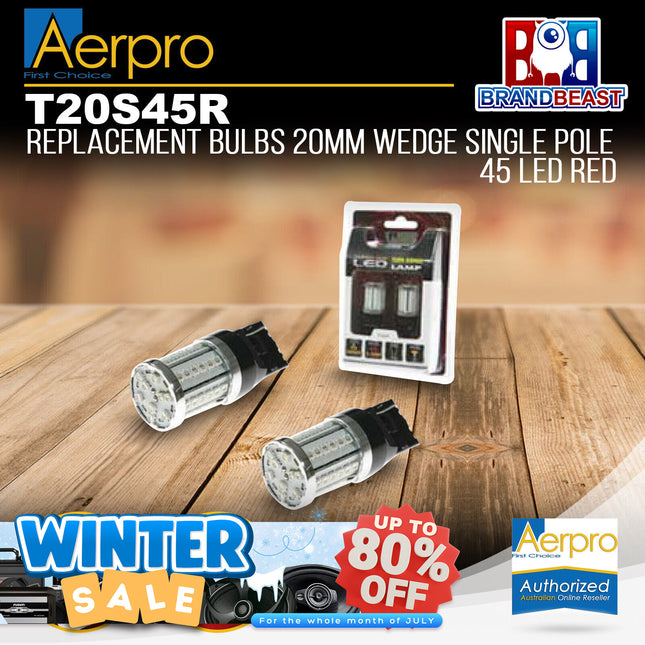 Aerpro T20S45R Replacement Bulb 20mm Wedge Single Pole 45 LED Red