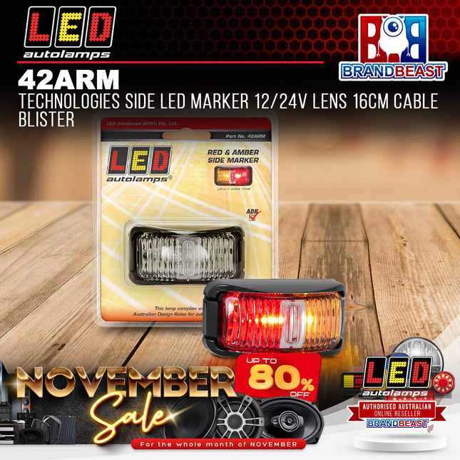 LED Autolamps 42ARM Technologies Side LED Marker 12/24V Lens 16Cm Cable Blister