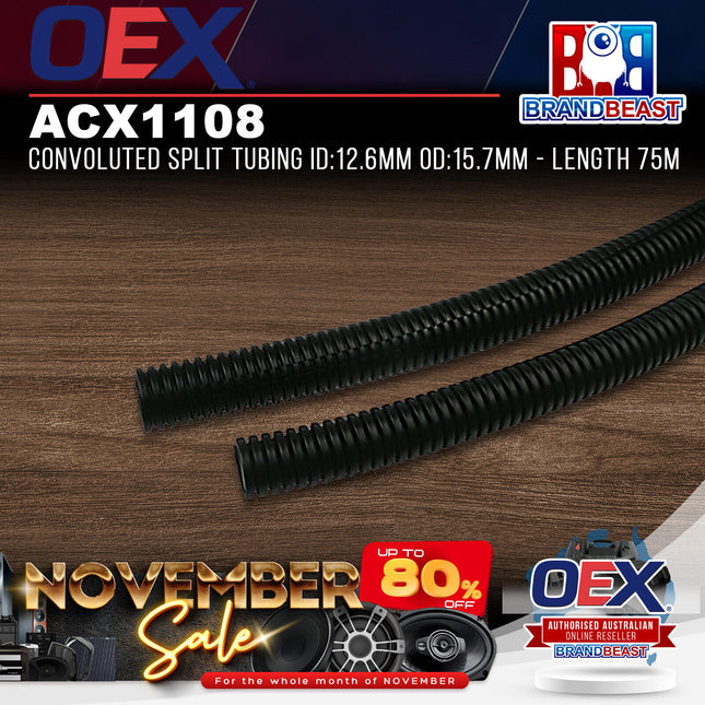 OEX ACX1108 Convoluted Split Tubing ID:12.6mm OD:15.7mm - Length 75m