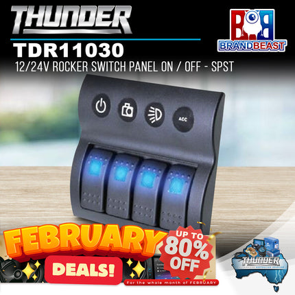 Thunder TDR11030 12/24V Rocker Switch Panel On / Off - SPST