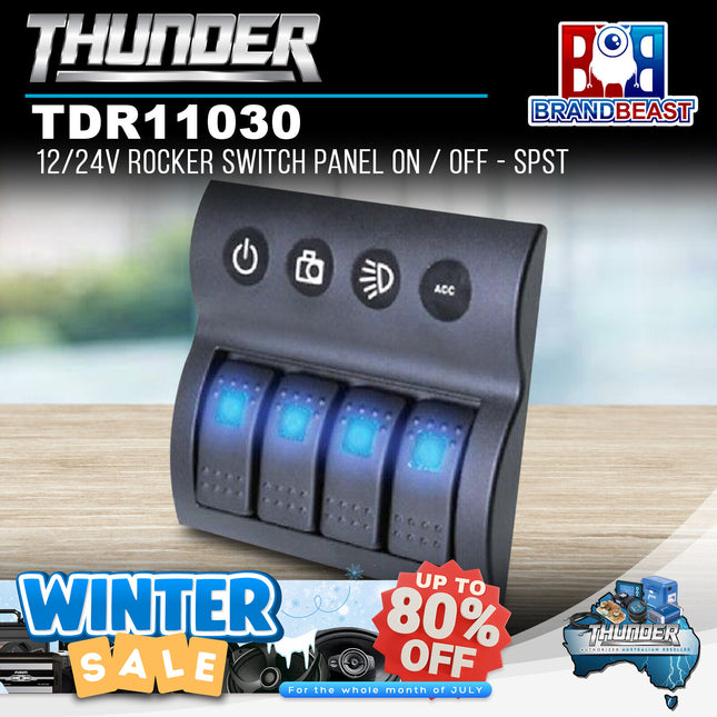 Thunder TDR11030 12/24V Rocker Switch Panel On / Off - SPST