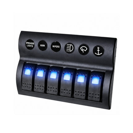 Thunder TDR11031 6 Rocker Switch Panel On/Off - SPST 12/24V Blue Illuminated