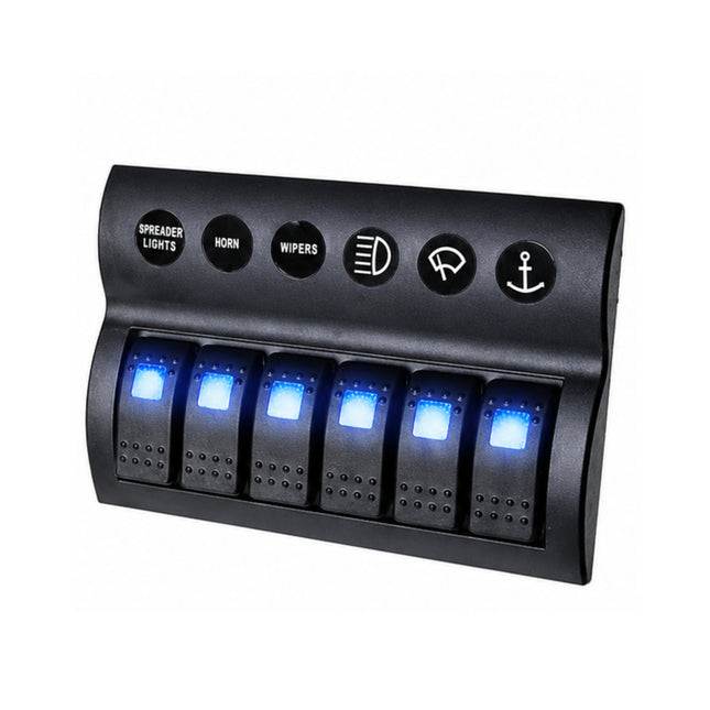 Thunder TDR11031 6 Rocker Switch Panel On/Off - SPST 12/24V Blue Illuminated