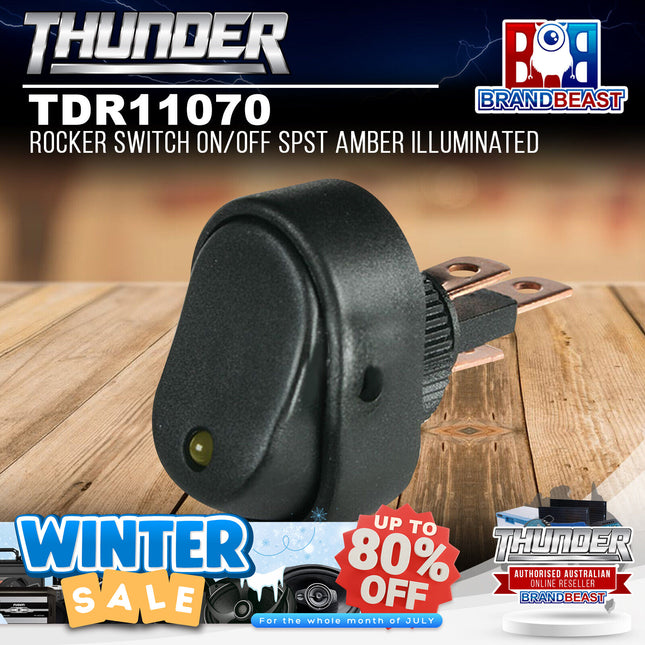 Thunder TDR11070 Rocker Switch On/Off SPST Amber Illuminated