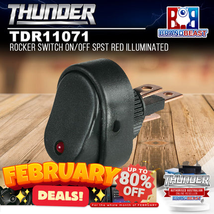 Thunder TDR11071 Rocker Switch On/Off SPST Red Illuminated