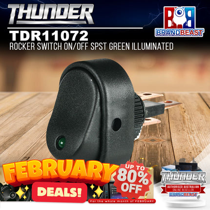 Thunder TDR11072 Rocker Switch On/Off SPST Green Illuminated