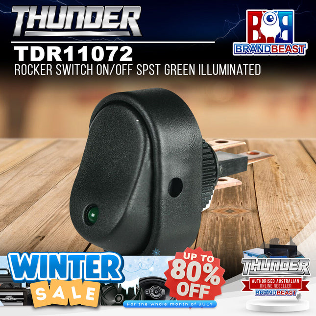 Thunder TDR11072 Rocker Switch On/Off SPST Green Illuminated